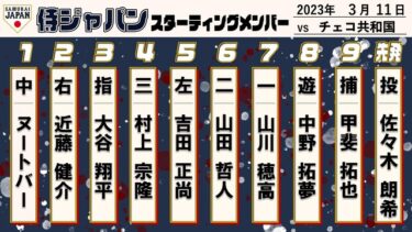 【WBC】侍ジャパン、チェコ戦のスタメン発表　山川＆山田が初スタメン　４番は村上
